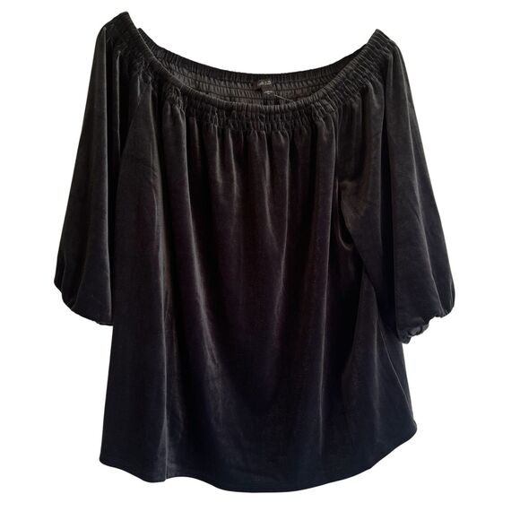 J Jill Wearever Black Velvet Convertible Off Shoulder Top Size XL Smocked Neck - Picture 1 of 12